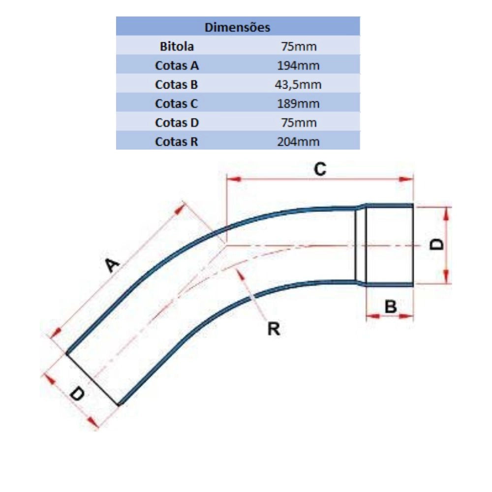 CURVA LF 45° 75MM PB - TIGRE (PC)