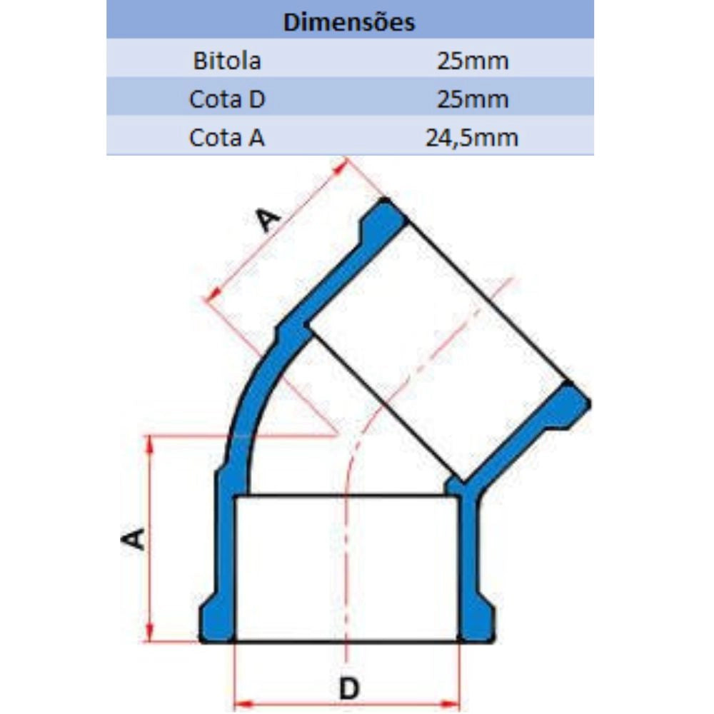 JOELHO AGRO 45° 25MM - TIGRE (PC)
