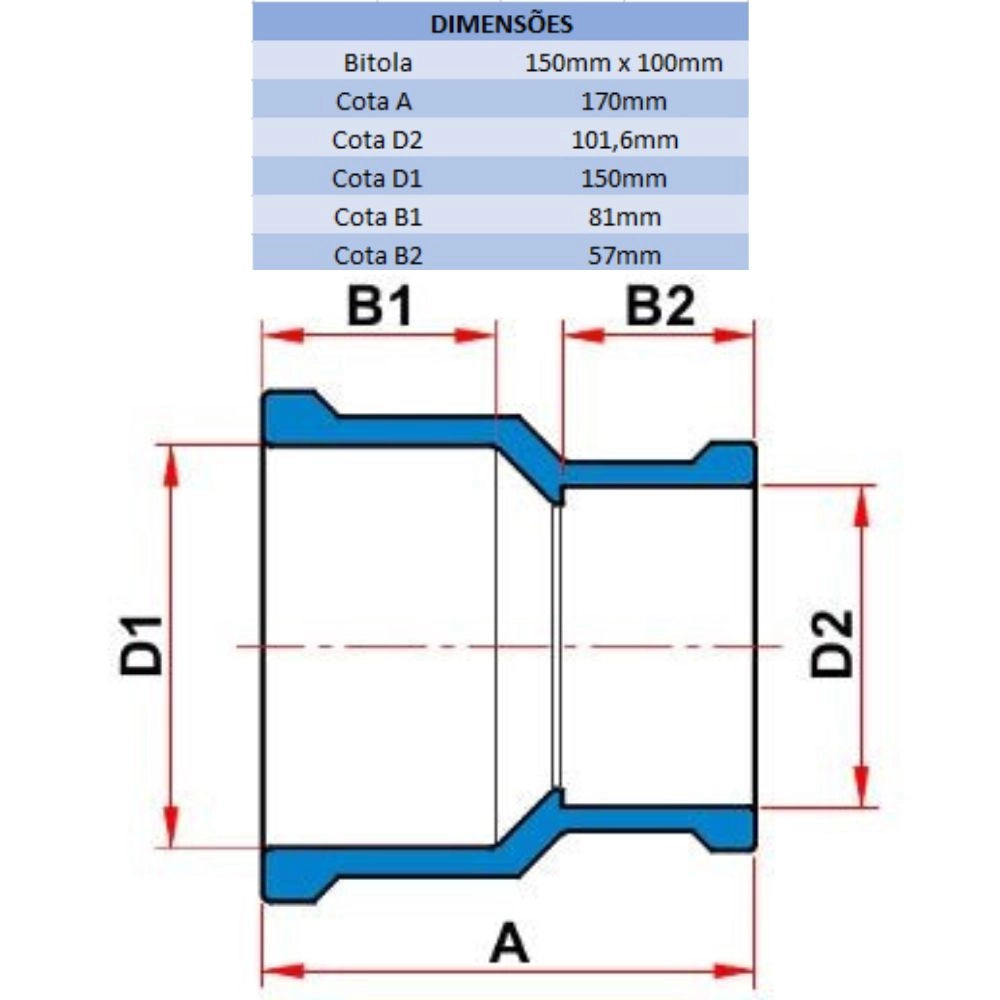 LUVA DE REDUÇÃO LF 150MM X 100MM - TIGRE (PC)