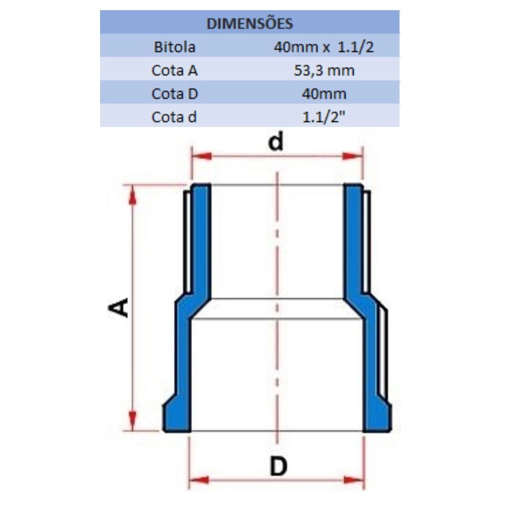 ADAPTADOR SD 40MM X 1 1/2'' - TIGRE (PC)