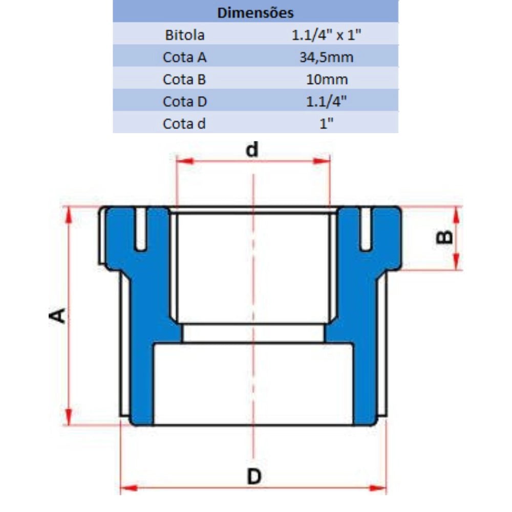 BUCHA DE REDUÇÃO BR 1 1/4'' X 1'' - TIGRE (PC)