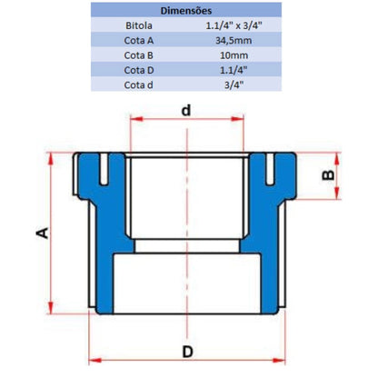 BUCHA DE REDUÇÃO BR 1 1/4'' X 3/4'' - TIGRE (PC)