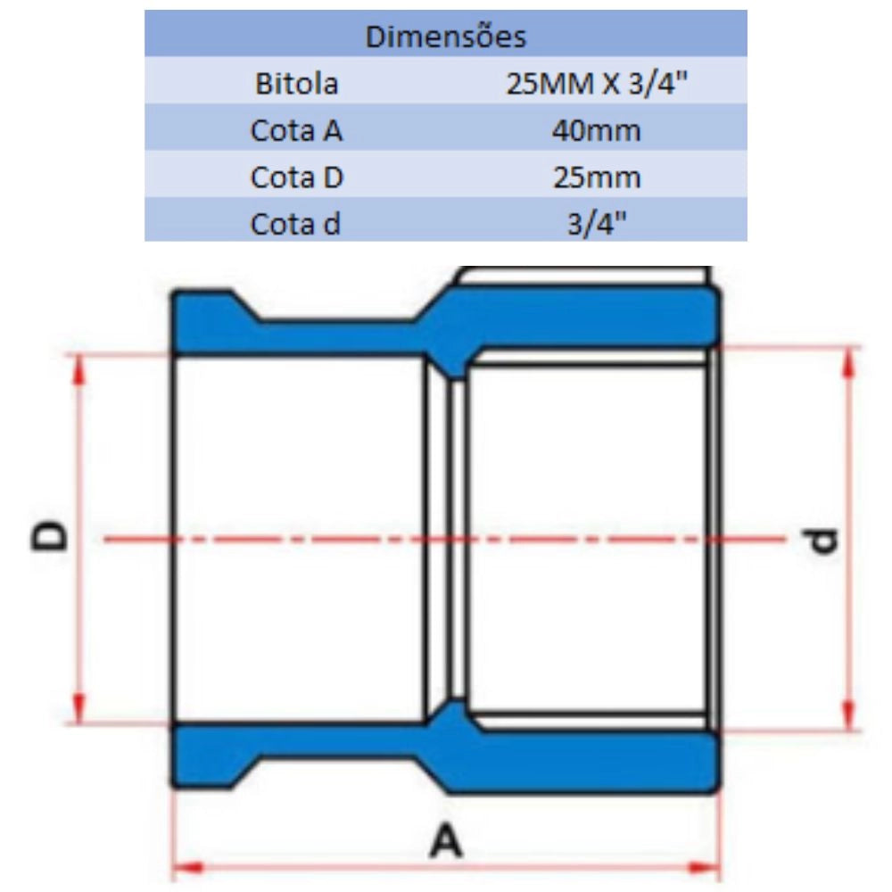 LUVA AGRO SR 25MM X 3/4" - VIQUA (PC)